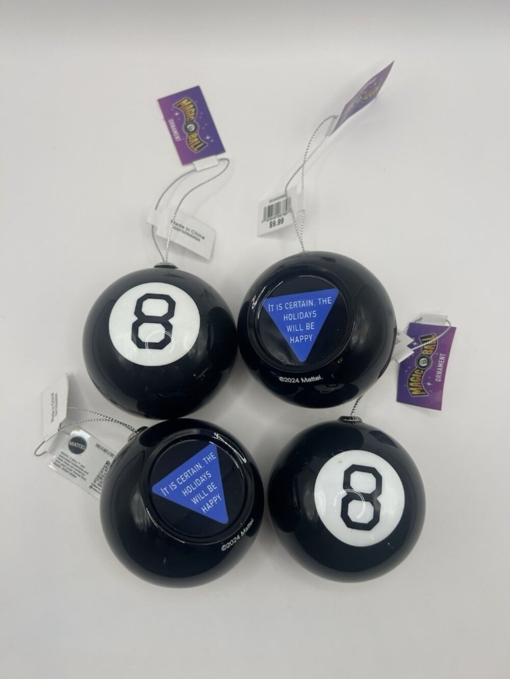Mattel Magic 8 Ball Ornament 3-Inch Novelty Christmas Holiday Plastic Lot Of 4